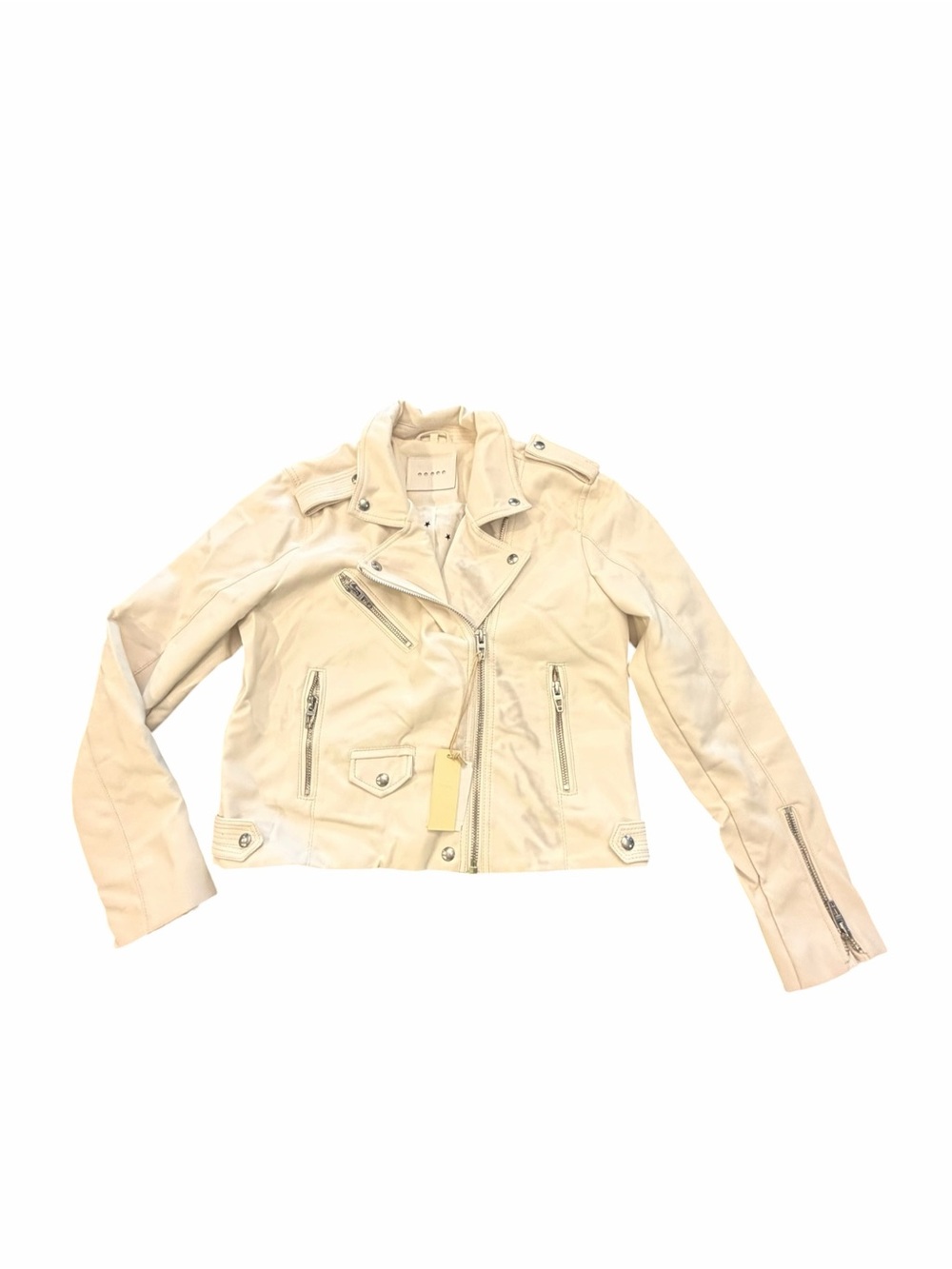 BLANK NYC Women's White Faux Leather Moto Biker Jacket Zippered Large Distressed